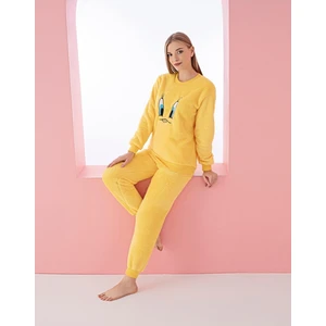 Farya Home Civciv Desenli Anne Kız Çocuk Kombin Peluş Pijama Takımı (Anne Kız Ayrı Satılır.)