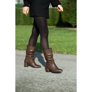 Körüklü Topuklu Çizme Acı Kahve