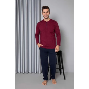 Erkek 3 Düğme Uzun Kol Göğüs Cepli 2 Iplik Kışlık Cepli Pijama Takımı