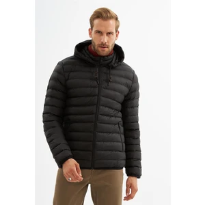 Erkek Çıkarılabilir Kapüşonlu Basic Şişme Mont Siyah - 32DNGR