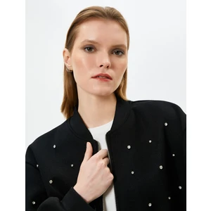 Bomber Jacket Parlak Taş Işlemeli Fermuarlı Ribanalı