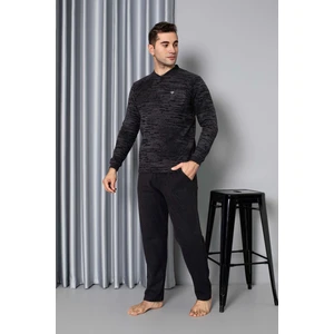 Erkek 3 Düğme Uzun Kol Göğüs Cepli Selanik Kumaş Kışlık Cepli Pijama Takımı