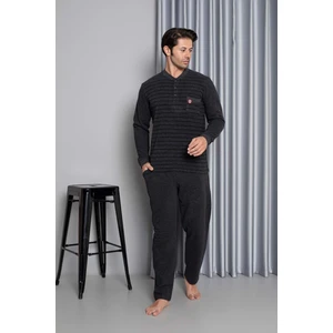 Erkek 3 Düğme Uzun Kol Göğüs Cepli Selanik Kumaş Kışlık Cepli Pijama Takımı