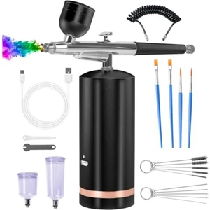 Kompresörlü Airbrush Kiti - 48PSI Şarj Edilebilir Kablosuz Tıkanmaz Siyah (Yurt Dışından)