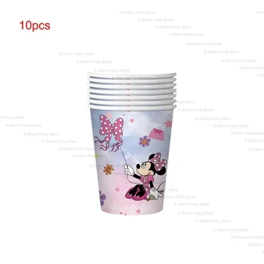 Fincan 10 Adet Minnie Mouse Tema Parti Kağıt Bardak Tabak Peçete Bıçak Çatal Kaşık Tek Kullanımlık