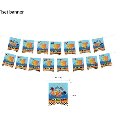 Banner-1set Araba Yarışı Çocuk Doğum Günü Partisi Dekorasyon Hot Wheels Tek Kullanımlık Sofra Balon