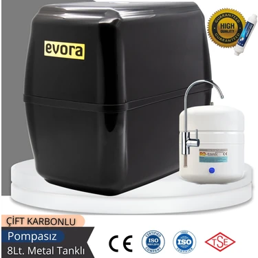 Evora 5 Aşamalı 8 Lt Siyah Kapalı Oval Kasa Pompasız Su Arıtma
