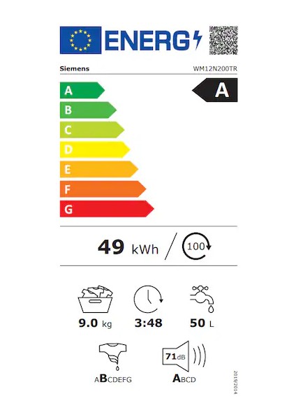 WM12N200TR A Enerji Sınıfı 9kg 1200 Devir Çamaşır Makinesi Beyaz