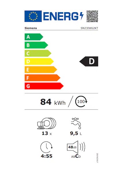 SN23IW62KT D Enerji Sınıfı 6 Programlı 13 Kişilik Bulaşık Makinesi Beyaz