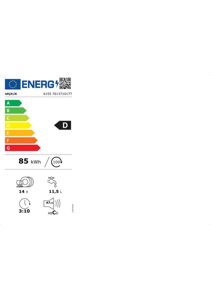 6165 B 6 Programlı Bulaşık Makinesi