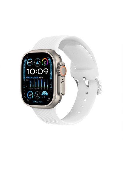 Watch Çizgili Silikon 42 44 45 49MM Uyumlu 7 Kademeli Sade Saat Kordonu Beyaz