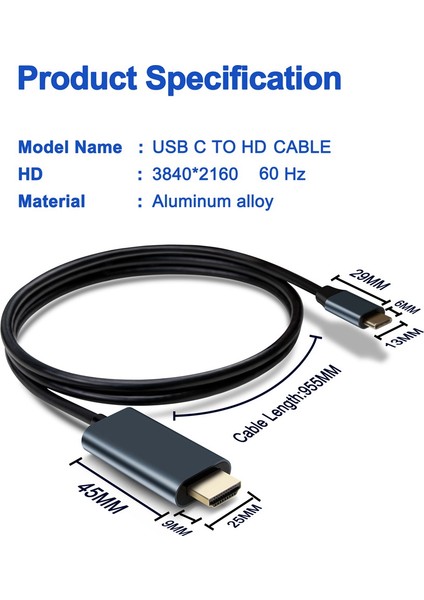USB C - HDMI Kablo Adaptörü 4K 60Hz Kablo Adaptörü (Yurt Dışından)