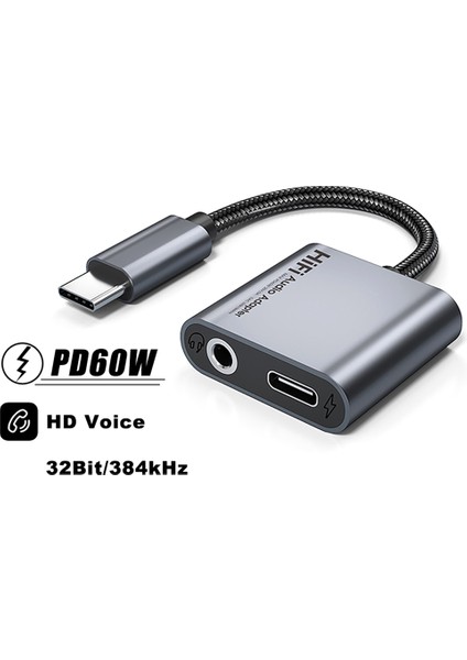 iPad Için 2'si 1 Arada Tip C Adaptör PD60W Hızlı 32BIT/384KHZ Dac Kulaklık (Yurt Dışından)
