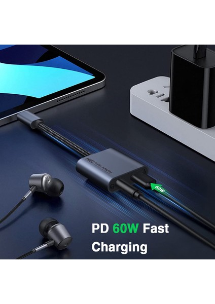 iPad Için 2'si 1 Arada Tip C Adaptör PD60W Hızlı 32BIT/384KHZ Dac Kulaklık (Yurt Dışından)