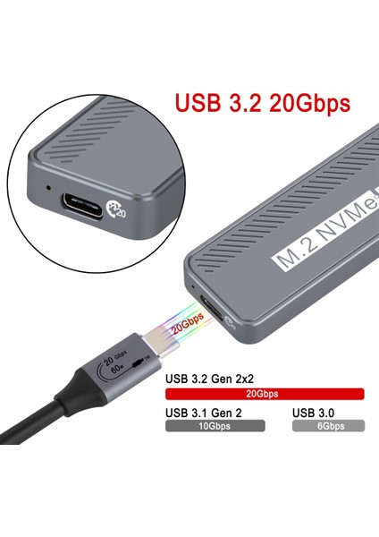 M.2 Nvme SSD Muhafazası Usb3.2 20 Gbps Type-C SSD Muhafazası (Yurt Dışından)