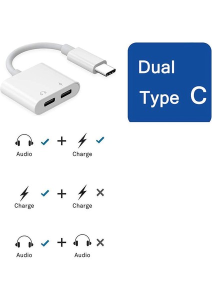 Huawei Samsung Xiaomi Için 2in1 Çift Tip C Kulaklık Adaptörü Ayırıcı (Yurt Dışından)