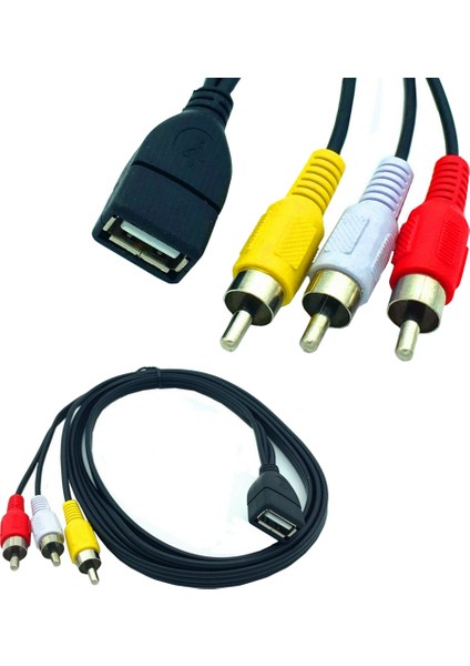 1.5m USB A Dişi 3 Rca Fono Av Kablosu Aux Ses Video Adaptörü (Yurt Dışından)