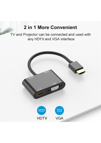 HDMI Uyumlu - Vga+Hdmı Uyumlu+3,5 mm Ses 3'ü Bir Arada Dönüştürücü (Yurt Dışından)