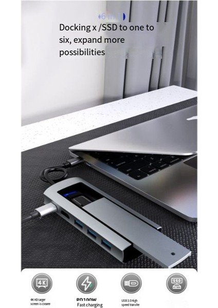 6'sı 1 Arada USB Type-C Bağlantı Istasyonu Hızlı Şarj Istasyonu (Yurt Dışından)