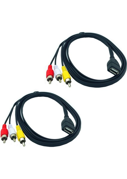2x 1.5m USB A Dişi - 3 Rca Fono Av Kablosu Aux Ses Video Adaptörü (Yurt Dışından)