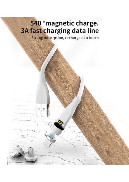 iPhone Huawei Mikro-Usb Için Manyetik Kablo, Type-C+2m Kablo Için, Beyaz (Yurt Dışından)