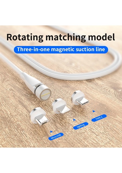 iPhone Huawei Mikro-Usb Için Manyetik Kablo, Type-C+2m Kablo Için, Beyaz (Yurt Dışından)