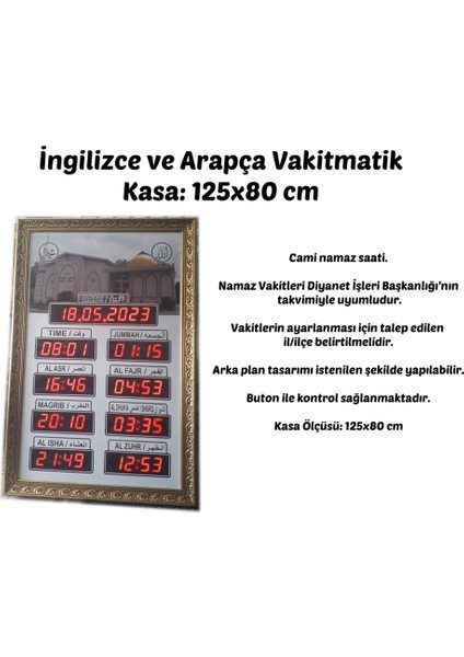 Ingilizce ve Arapça Vakitmatik, Kasa: 125X80 cm