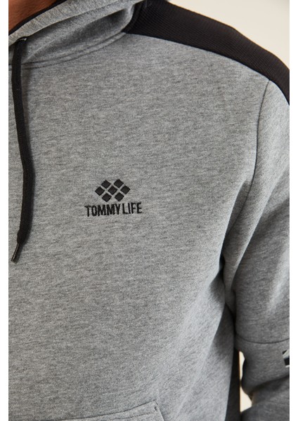 Tommy Life Gri Melanj Kapüşonlu Erkek Sweatshirt - 88315