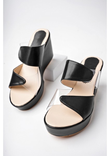 Siyah Kadın Yan Şeffaf Günlük Abiyelik Dolgu Topuklu Terlik - Siyah - 38 fırsatları