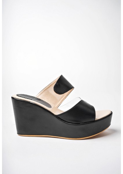 Siyah Kadın Yan Şeffaf Günlük Abiyelik Dolgu Topuklu Terlik - Siyah - 38 indirimleri