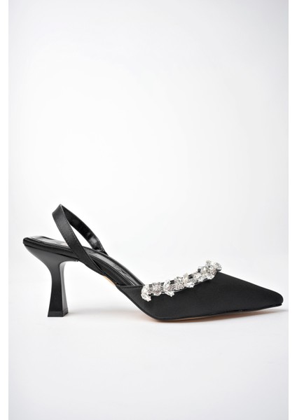 Siyah Kadın Yaprak Taşlı Lastikli Yumuşak Taban Topuklu Ayakkabı - Siyah - 37 indirimleri