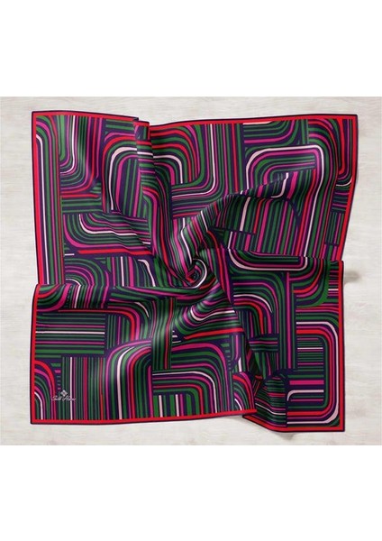 Lacivert-Şeker Pembe Geometrik Desenli Tivil Ipek Eşarp 11417-08 fiyatları