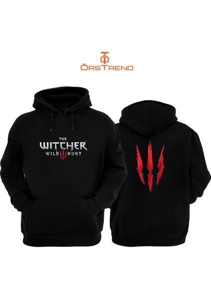 Witcher 3 Baskılı 3 Iplik Unisex Siyah Kapişonlu Sweatshirt