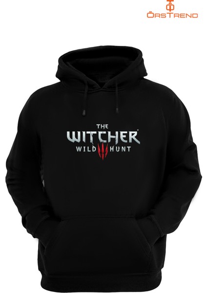 Witcher 3 Baskılı 3 Iplik Unisex Siyah Kapişonlu Sweatshirt