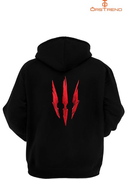 Witcher 3 Baskılı 3 Iplik Unisex Siyah Kapişonlu Sweatshirt