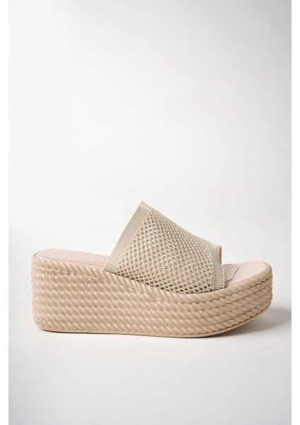 Ten Kadın Delikli Triko Günlük Hasır Dolgu Topuklu Terlik - Ten - 39 fırsatları