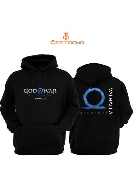 God Of War Ragnarök Valhalla Baskılı 3 Iplik Unisex Siyah Kapişonlu Sweatshirt