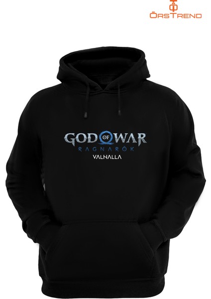 God Of War Ragnarök Valhalla Baskılı 3 Iplik Unisex Siyah Kapişonlu Sweatshirt