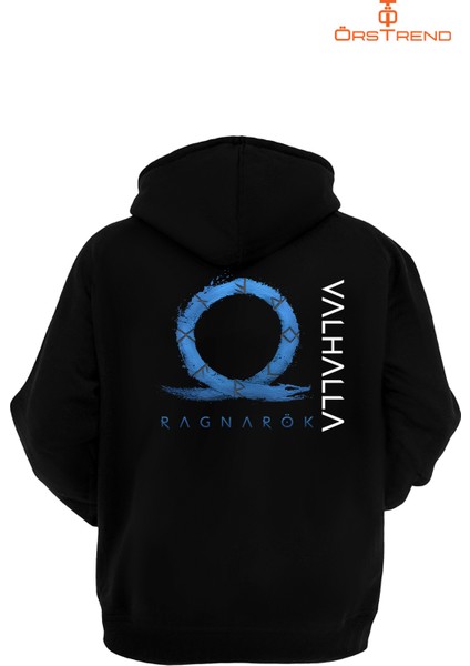 God Of War Ragnarök Valhalla Baskılı 3 Iplik Unisex Siyah Kapişonlu Sweatshirt