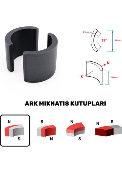 51X50 mm Y35 Ferrit Ark Mıknatıs, Motor Mıknatısı (1 Adet)