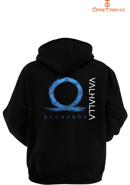 God Of War Ragnarök Valhalla Baskılı 3 Iplik Unisex Siyah Kapişonlu Sweatshirt modelleri