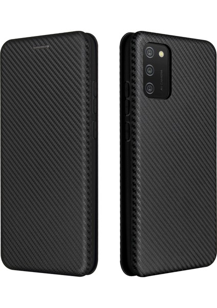 Karbon Fiber Doku Deri Kılıf Samsung Galaxy A02S (166.5X75.9X9.2MM) Için Otomatik Emici Stand Kapağı (Yurt Dışından)