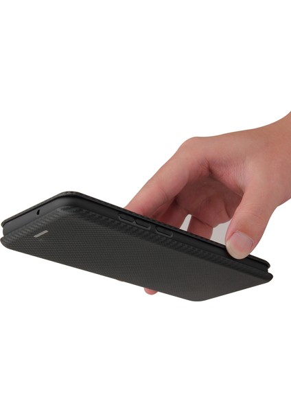 Karbon Fiber Doku Deri Kılıf Samsung Galaxy A02S (166.5X75.9X9.2MM) Için Otomatik Emici Stand Kapağı (Yurt Dışından)