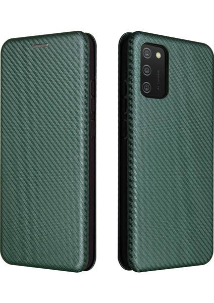 Karbon Fiber Doku Deri Kılıf Samsung Galaxy A02S (166.5X75.9X9.2MM) Için Otomatik Emici Stand Kapağı (Yurt Dışından)