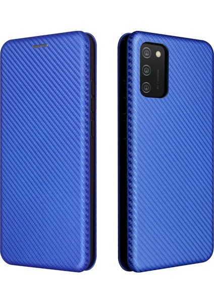 Karbon Fiber Doku Deri Kılıf Samsung Galaxy A02S (166.5X75.9X9.2MM) Için Otomatik Emici Stand Kapağı (Yurt Dışından)