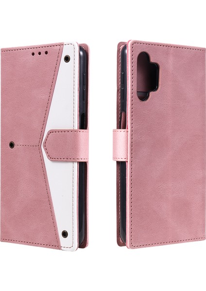 Perçin Dekor Cilt Duygu Birleştirme Deri Cüzdan Samsung Galaxy A32 4g (Ab Versiyonu) -Pink Için (Yurt Dışından)
