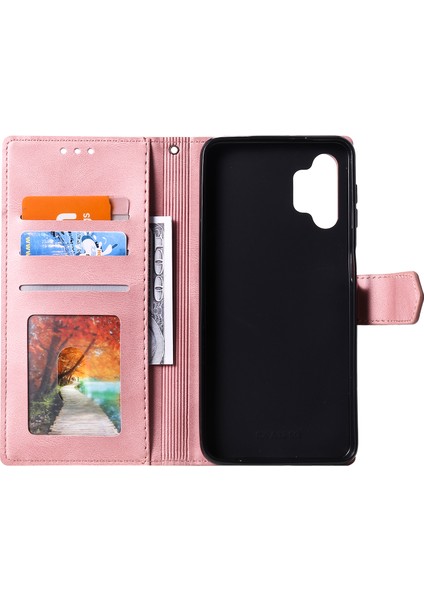 Perçin Dekor Cilt Duygu Birleştirme Deri Cüzdan Samsung Galaxy A32 4g (Ab Versiyonu) -Pink Için (Yurt Dışından)
