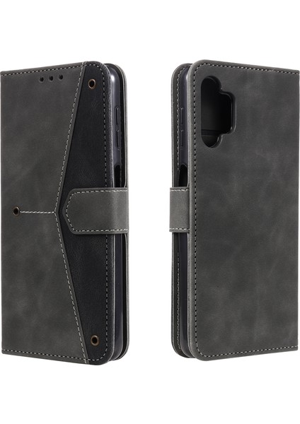 Perçin Dekor Cilt Duygu Birleştirme Deri Cüzdan Samsung Galaxy A32 4g (Ab Versiyonu) Için Koruyucu Kapak -Grey (Yurt Dışından)