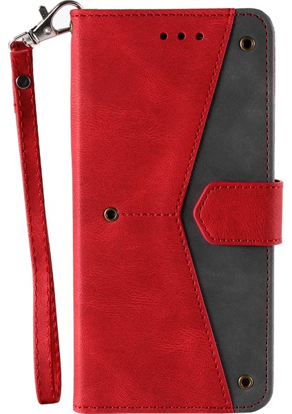 Perçin Dekor Cilt Duygu Birleştirme Deri Cüzdan Samsung Galaxy A32 4g (Ab Versiyonu) -Red Için (Yurt Dışından)