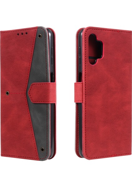 Perçin Dekor Cilt Duygu Birleştirme Deri Cüzdan Samsung Galaxy A32 4g (Ab Versiyonu) -Red Için (Yurt Dışından)
